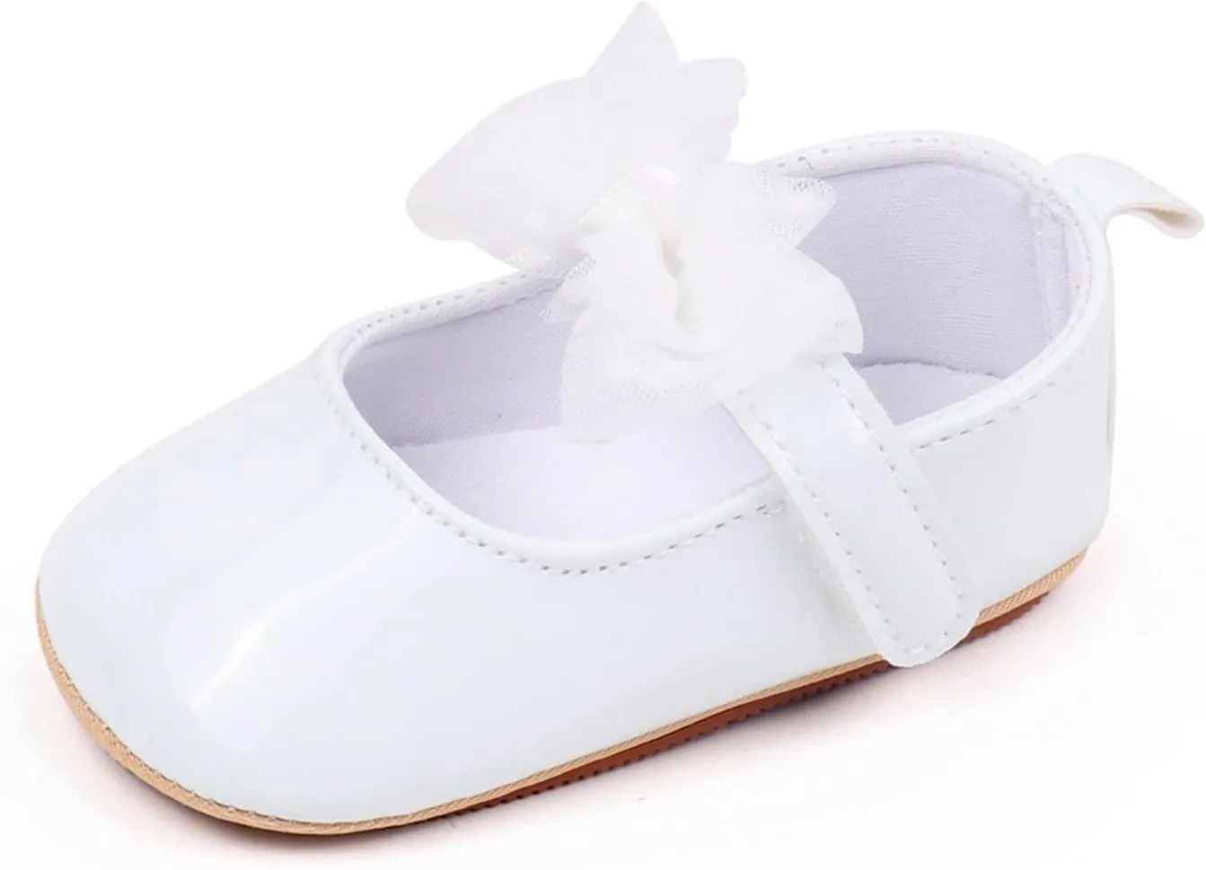 Newborn Baby Girl Leather Dress Shoes Infant Prewalker Mary Jane with Bowknot Lightweight Anti-Slip Princess Flats
