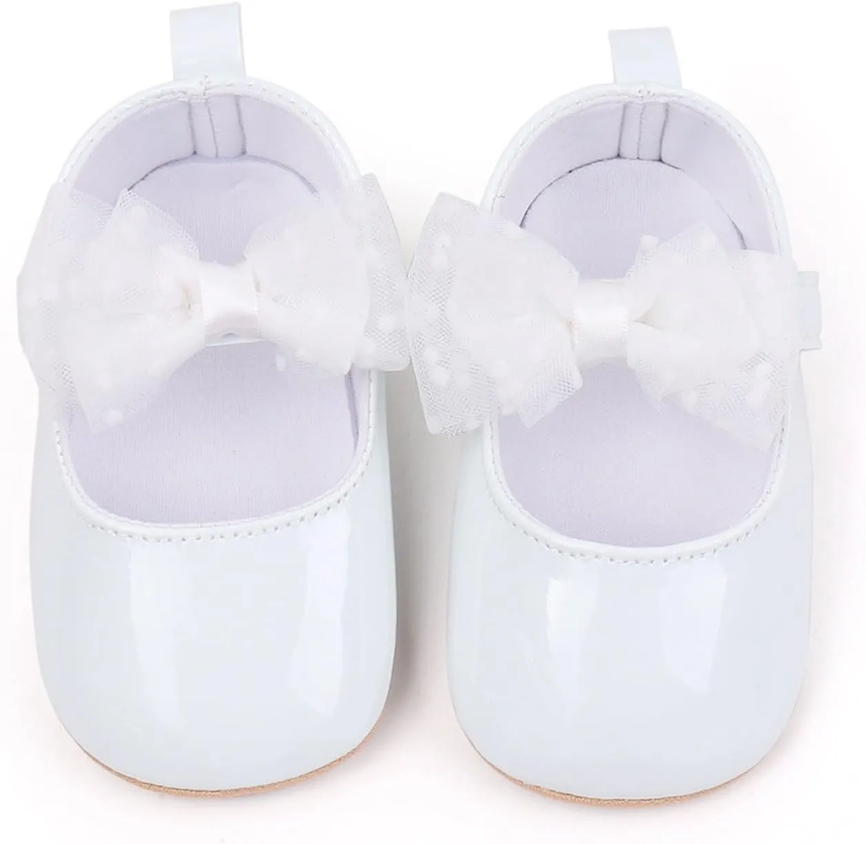 Newborn Baby Girl Leather Dress Shoes Infant Prewalker Mary Jane with Bowknot Lightweight Anti-Slip Princess Flats