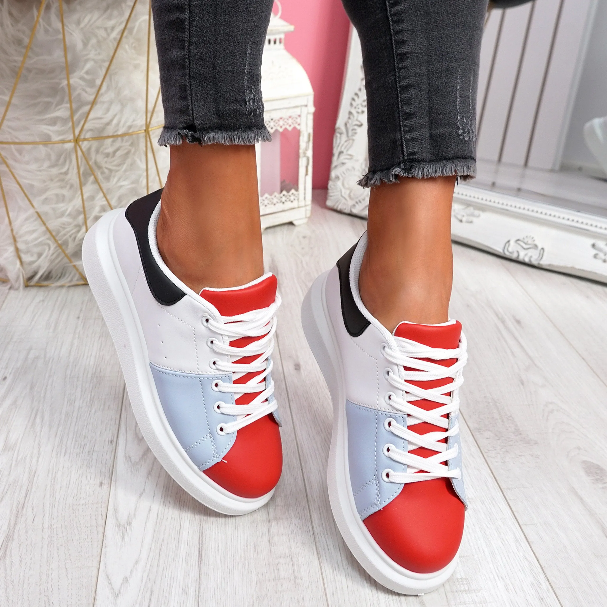 Red Lace Up Trainers  Red Lace Up Trainers