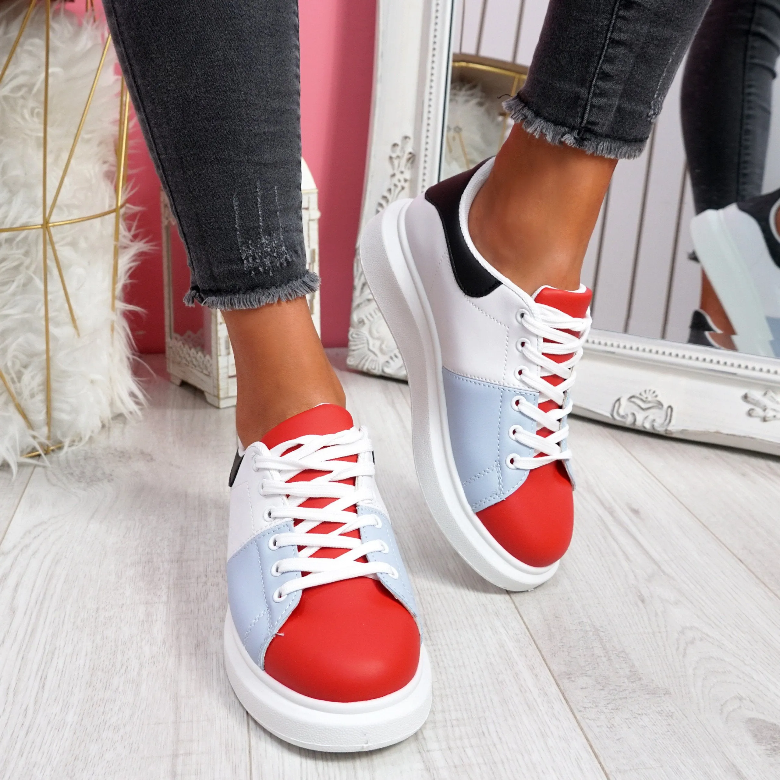 Red Lace Up Trainers  Red Lace Up Trainers