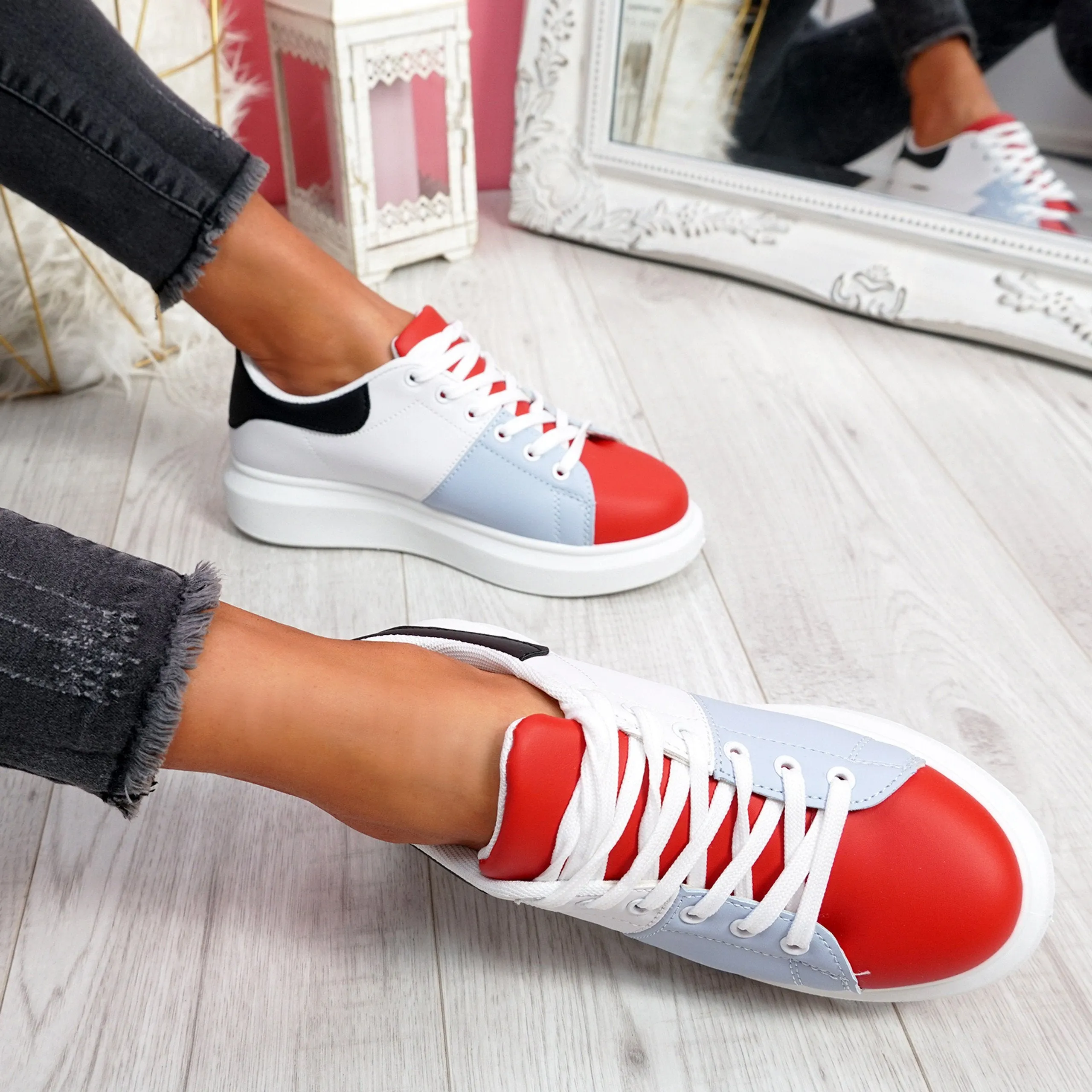 Red Lace Up Trainers  Red Lace Up Trainers