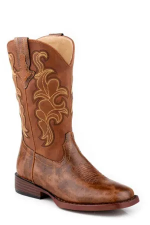 Roper Kids Unisex Quills Cognac Faux Leather Cowboy Boots