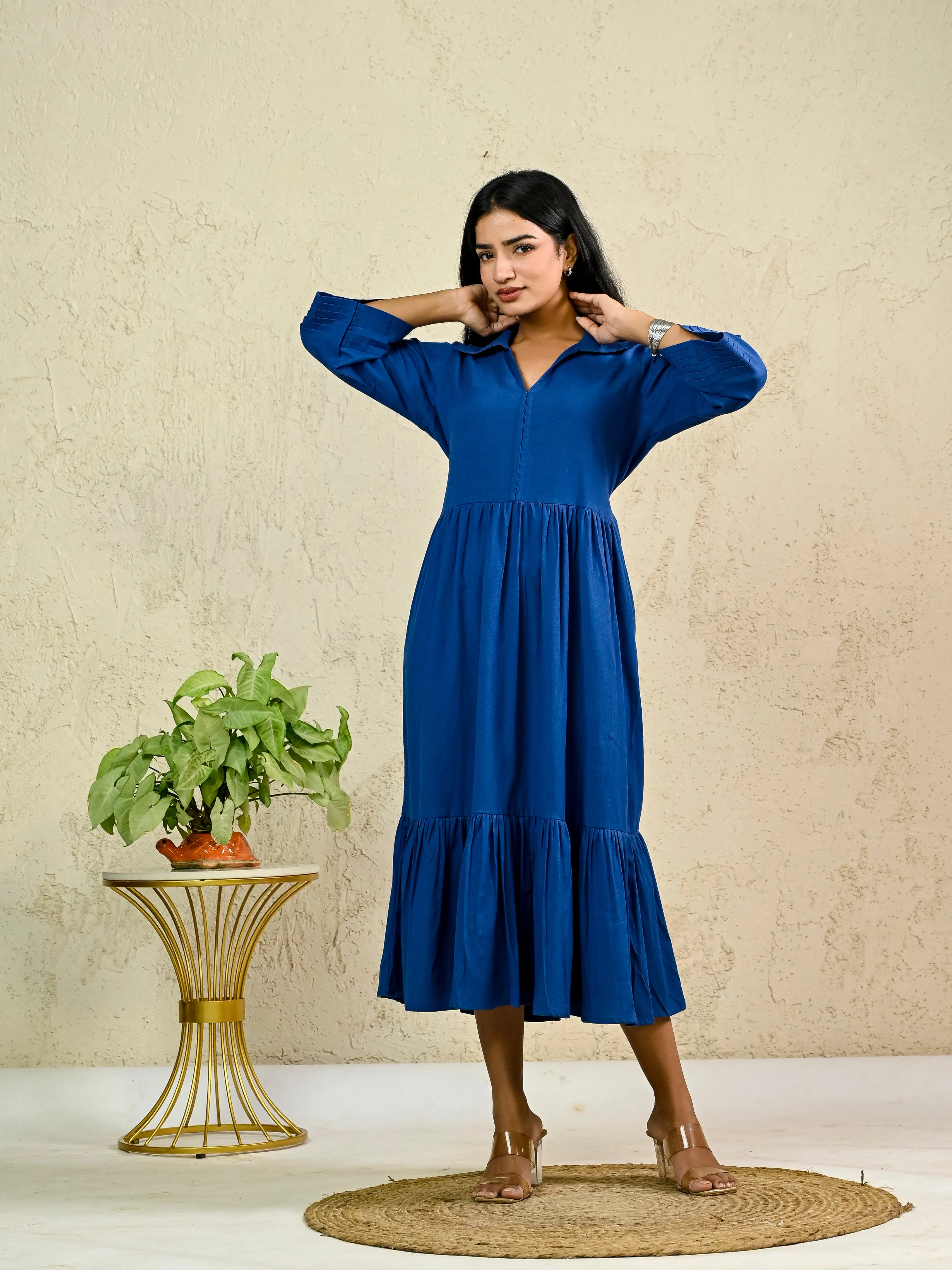 ROYAL BLUE COTTON LONG TIER DRESS