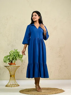 ROYAL BLUE COTTON LONG TIER DRESS