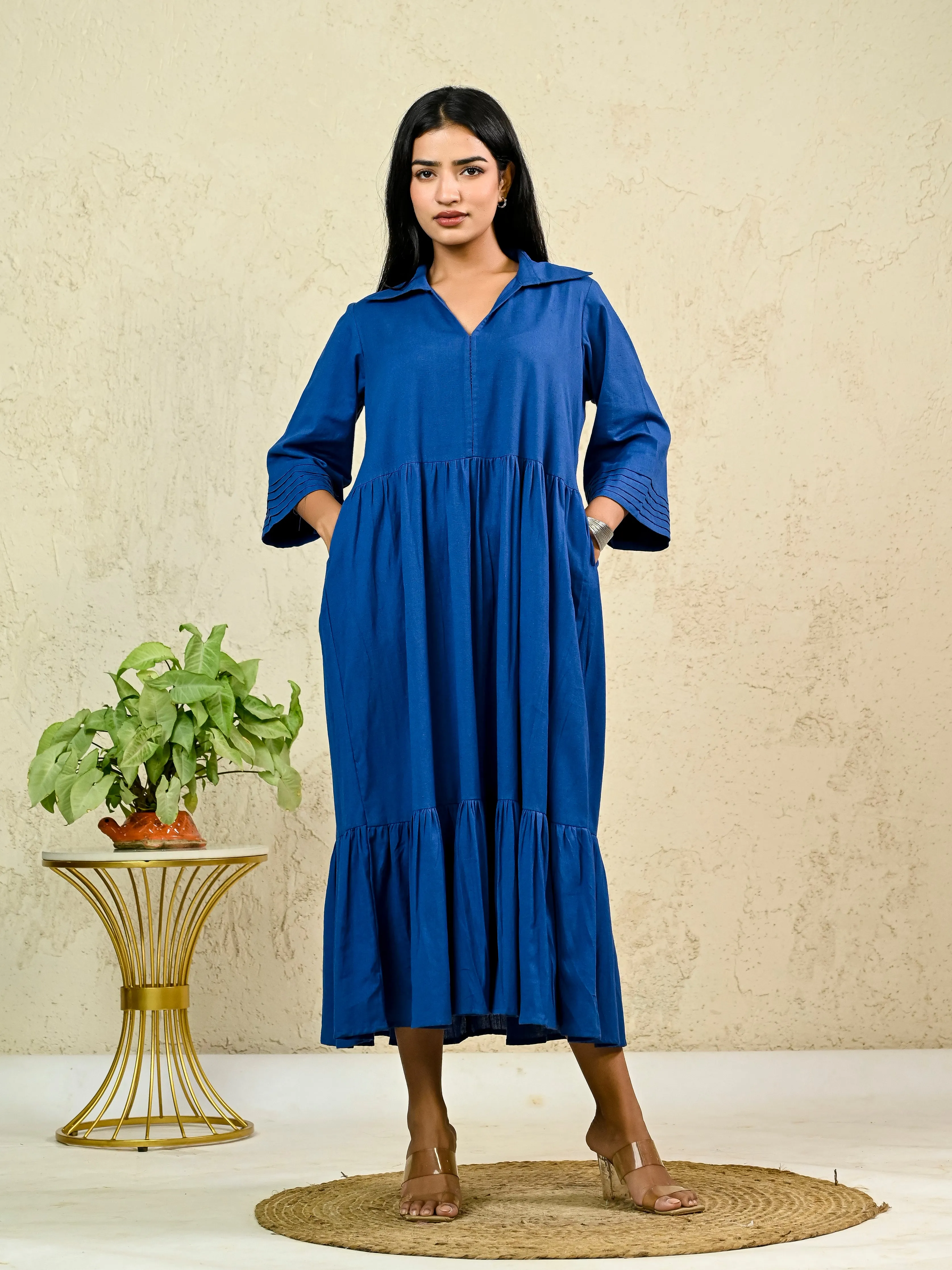 ROYAL BLUE COTTON LONG TIER DRESS