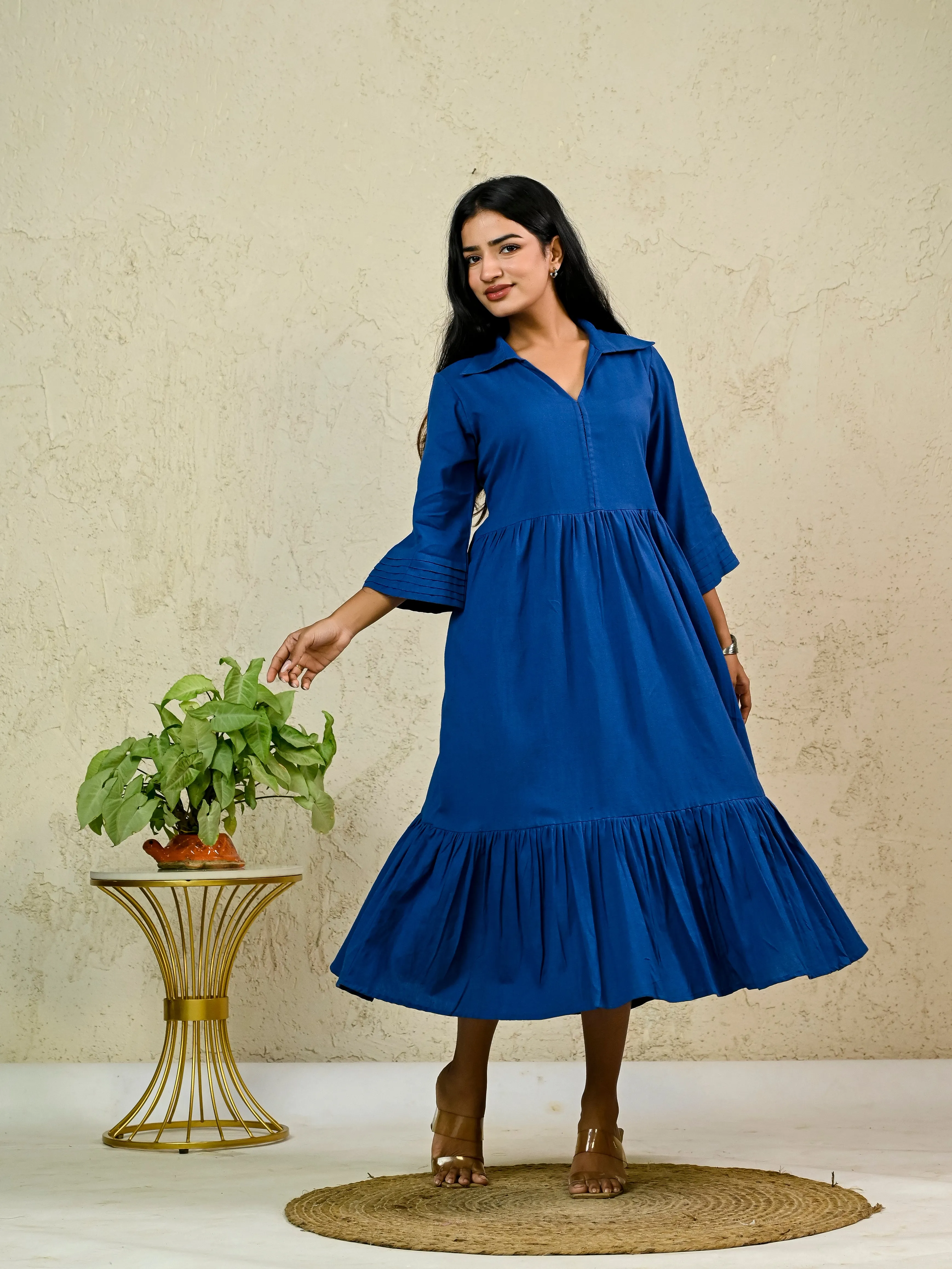 ROYAL BLUE COTTON LONG TIER DRESS