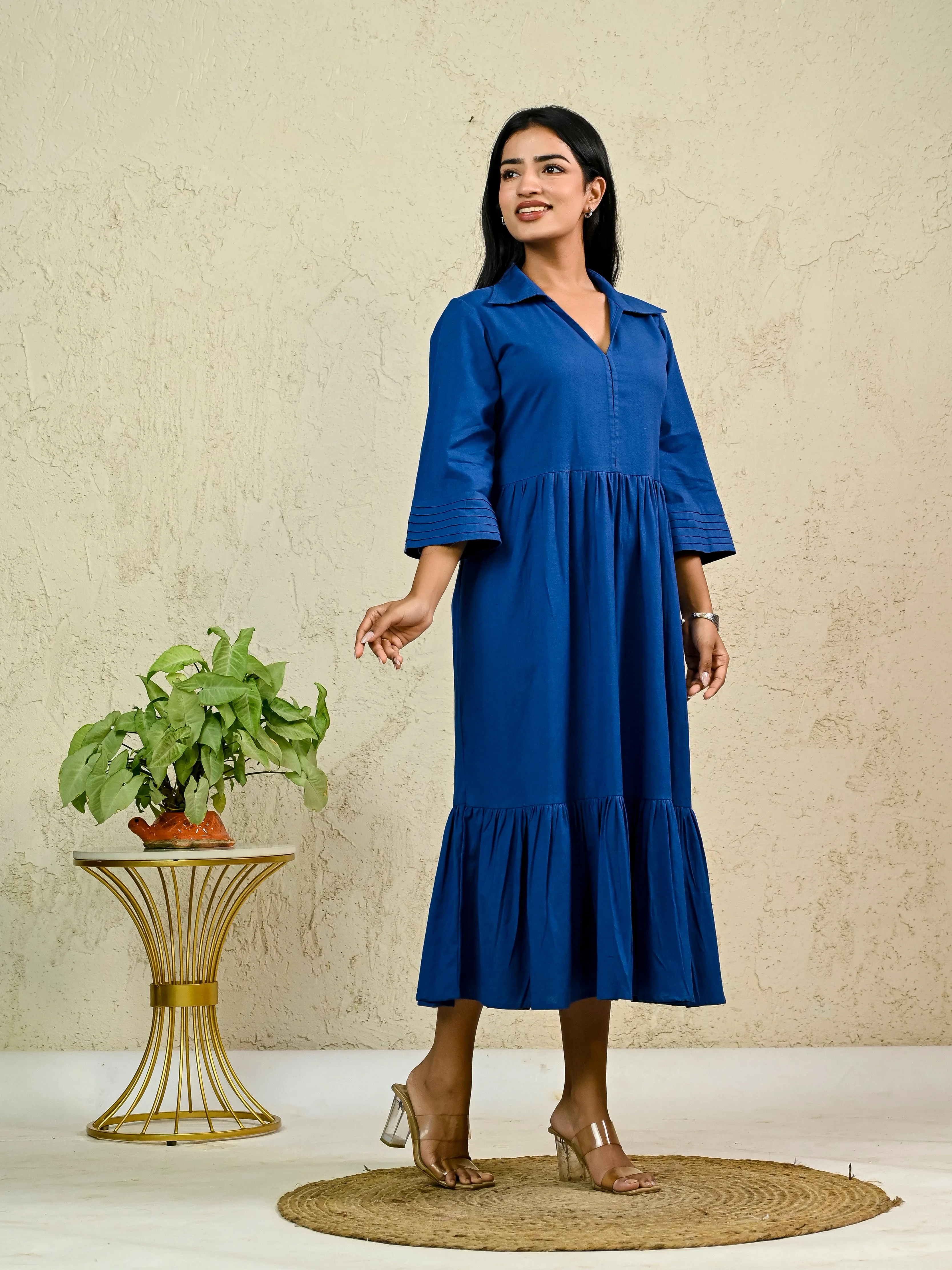 ROYAL BLUE COTTON LONG TIER DRESS