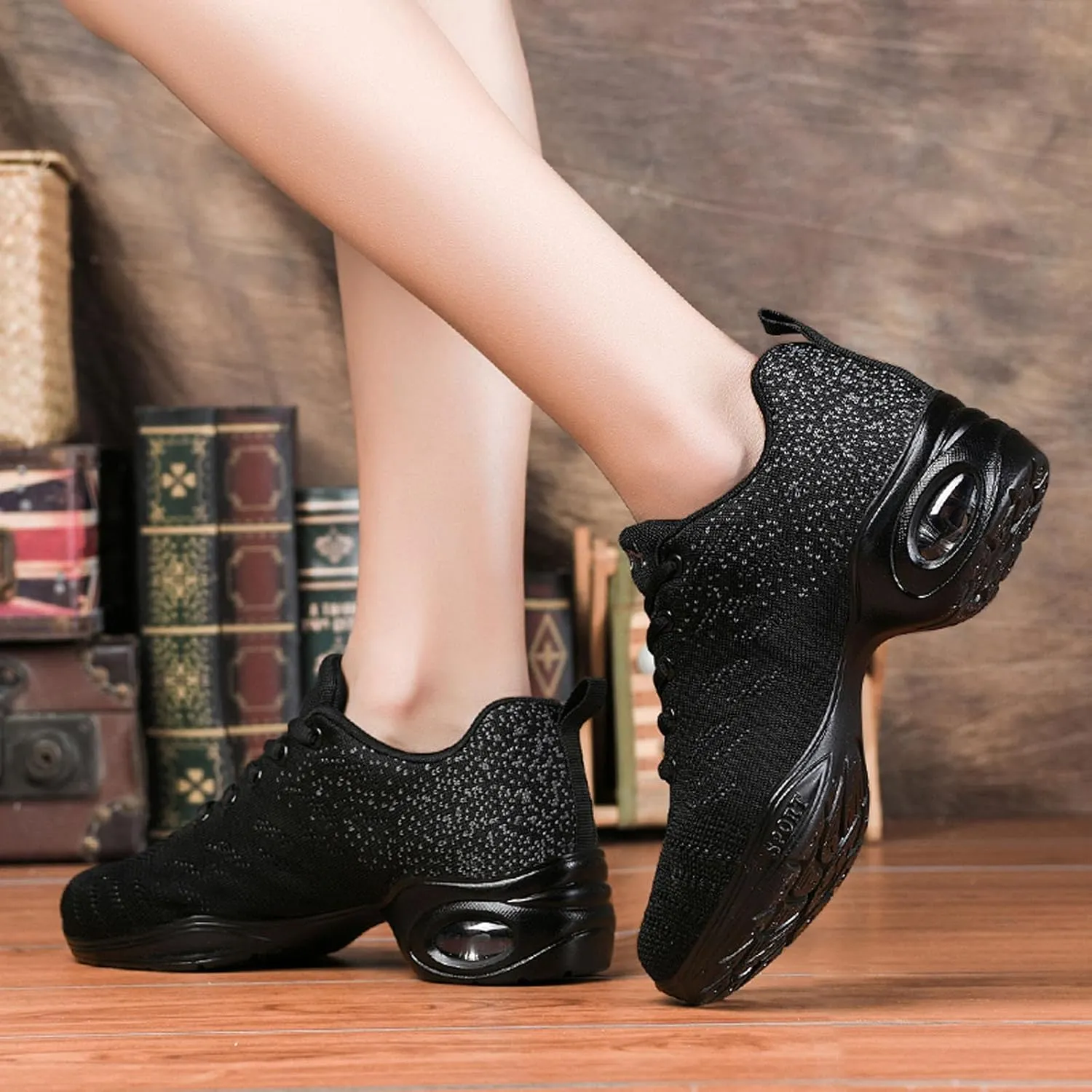SECHRITE Womens Mens Jazz Dance Sneakers Lace Up Split Sole Dance Shoes