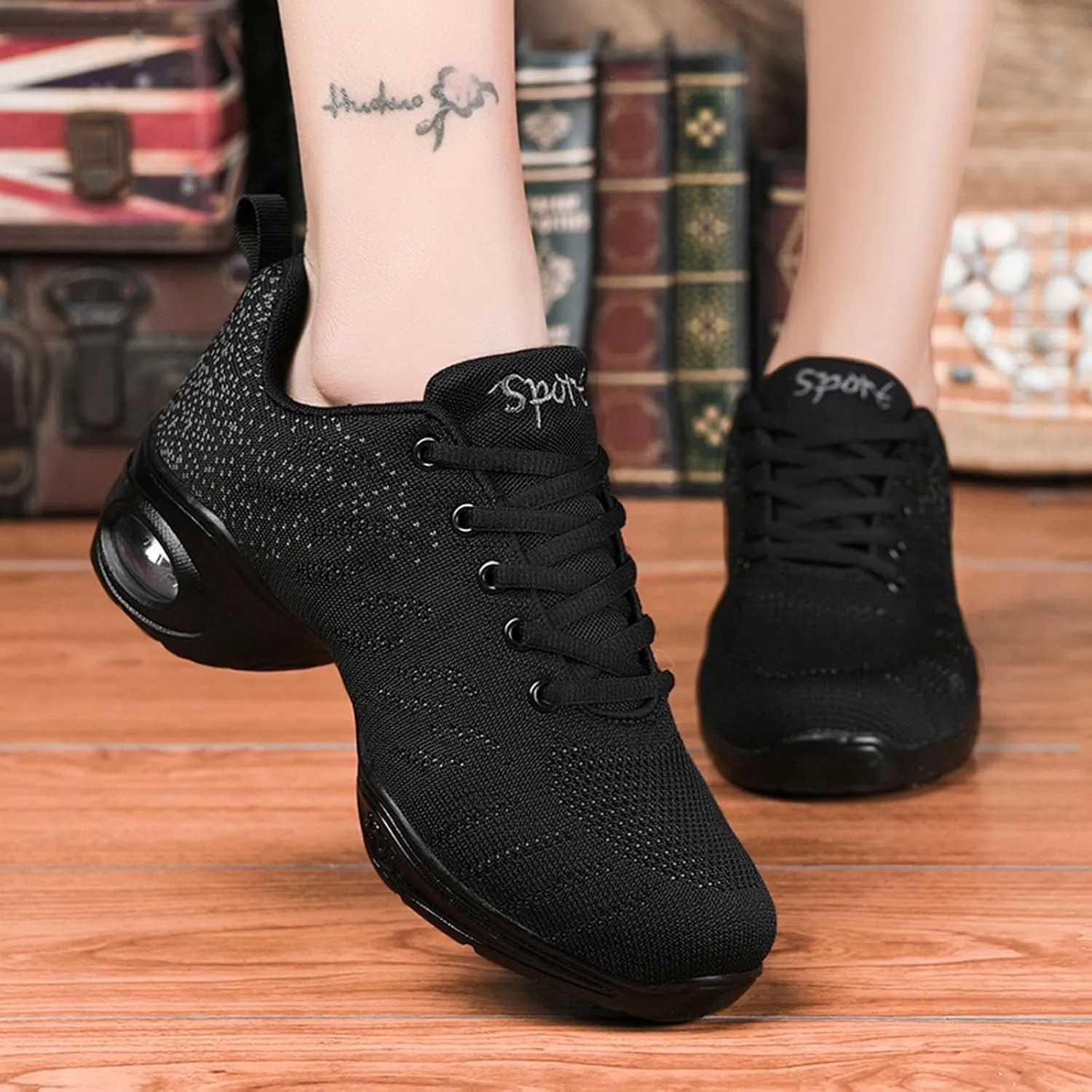 SECHRITE Womens Mens Jazz Dance Sneakers Lace Up Split Sole Dance Shoes