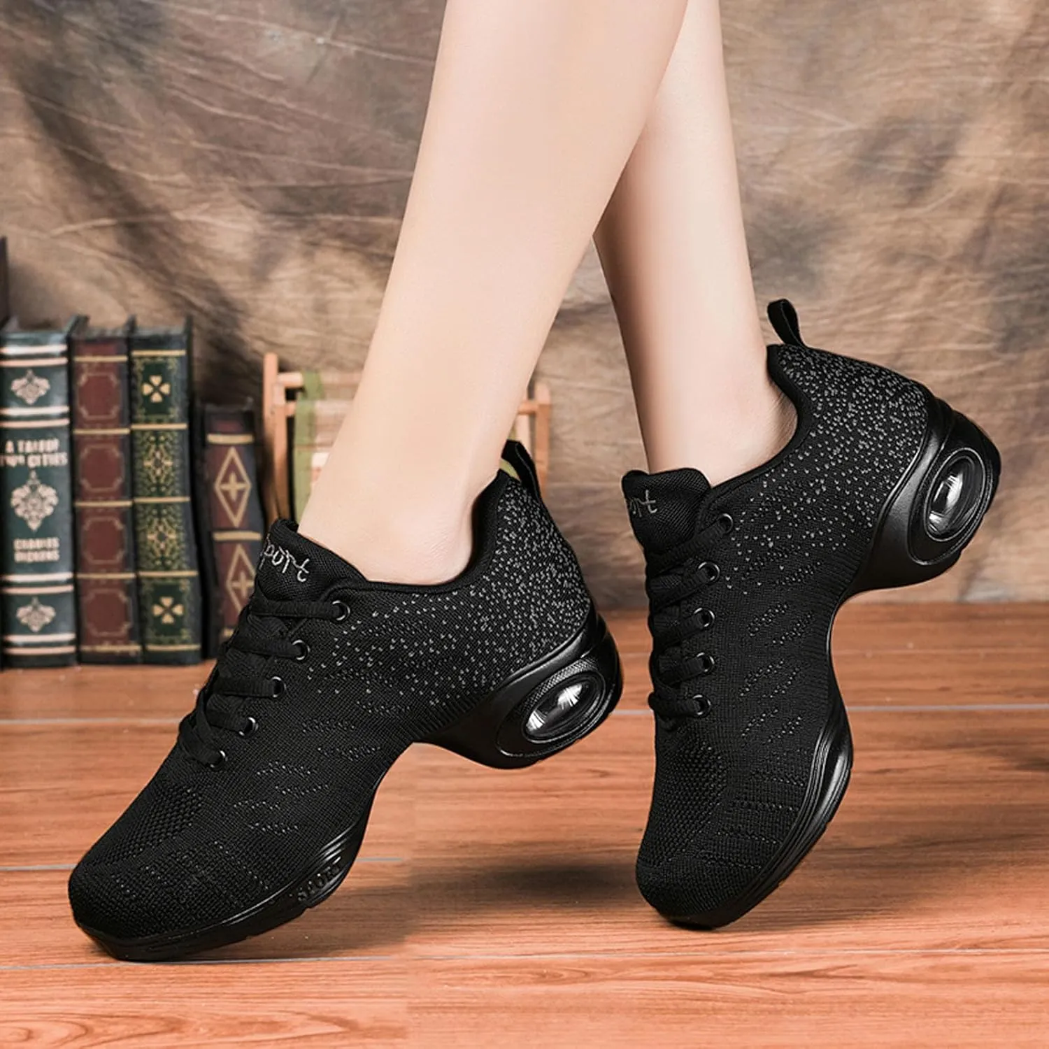 SECHRITE Womens Mens Jazz Dance Sneakers Lace Up Split Sole Dance Shoes