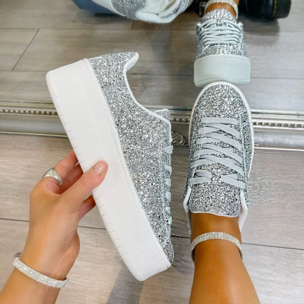 Silver Glitter Encore Wedge Trainers