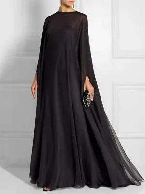 Simple Two Pieces Inner Slip Dress See Through Outer Cape Maxi Dress