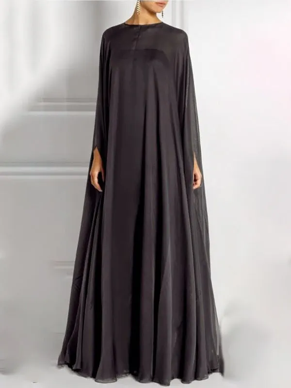 Simple Two Pieces Inner Slip Dress See Through Outer Cape Maxi Dress