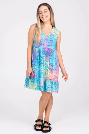 Slinky To Touch Sleeveless Baby Doll Tiered V Neck Mini Dress - Mermaid Jag