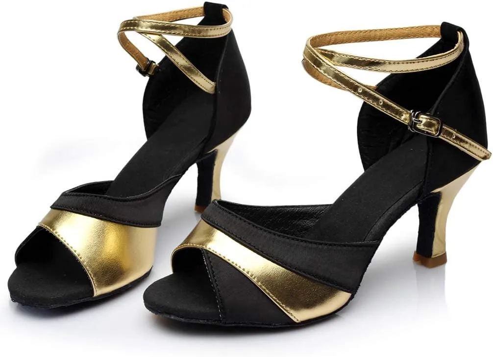Strappy Heels for Women Leather Latin Ballroom Sandals Latin Dance Tango Shoes Performance Practice Dancing Shoes