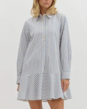 Stripe Long Sleeve Mini Dress - Blue