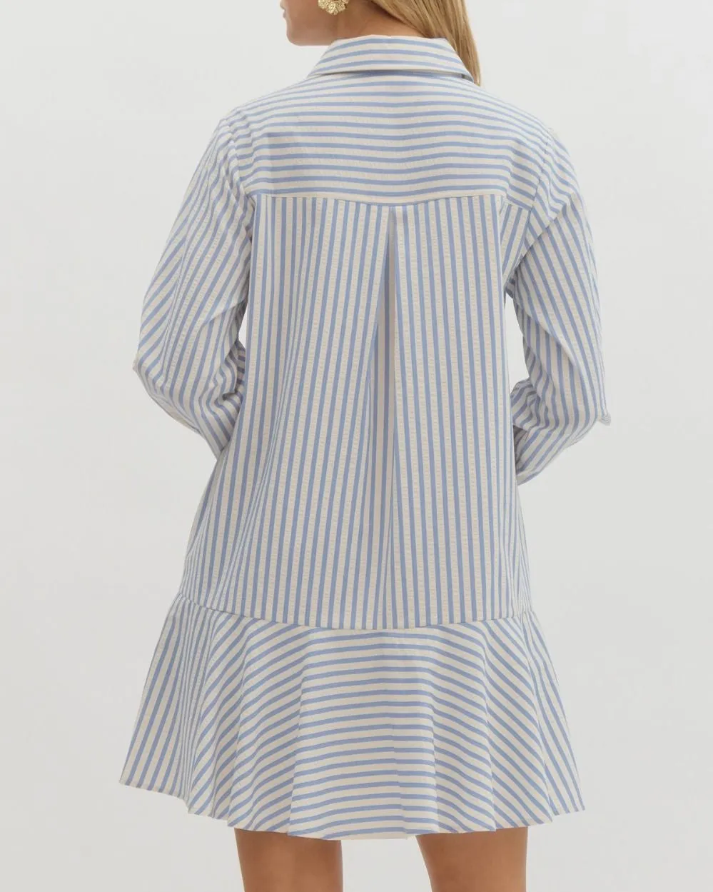 Stripe Long Sleeve Mini Dress - Blue