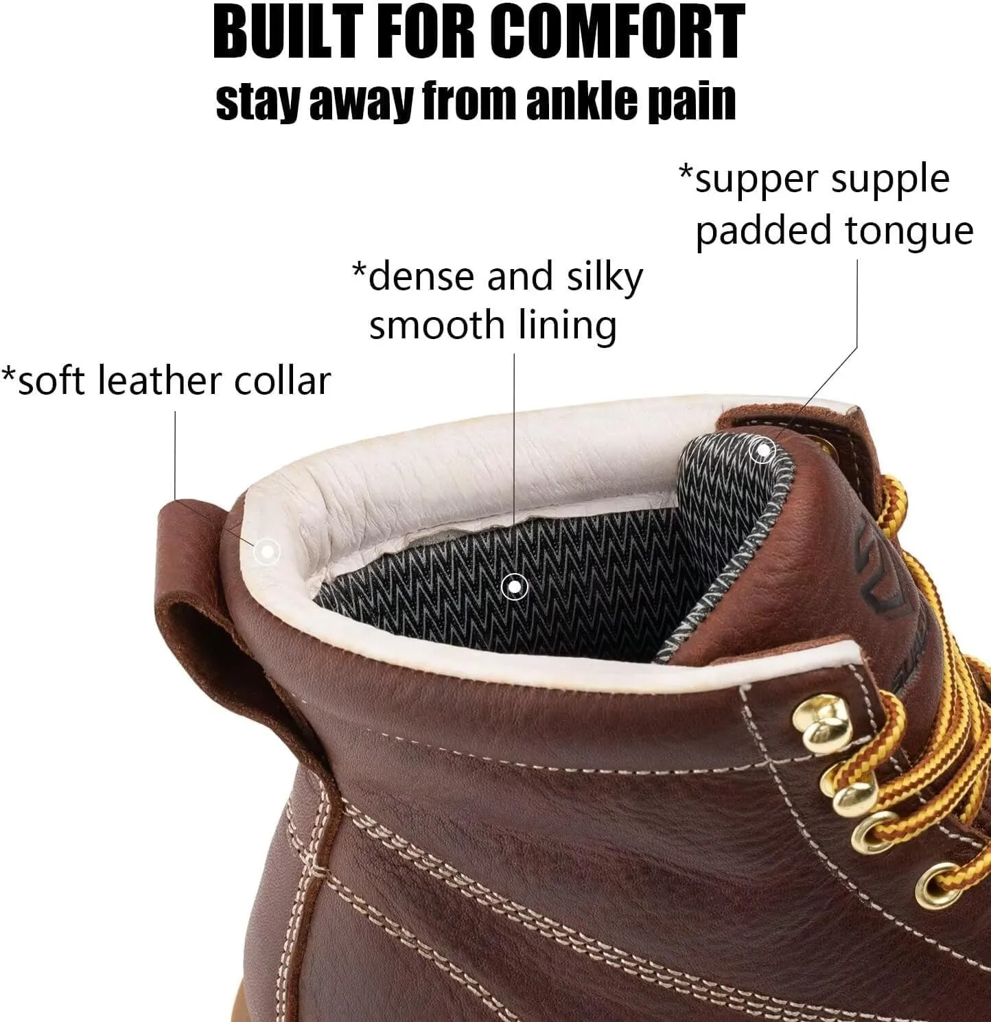 SUREWAY 6 in Mens Soft Toe Work Boots for Men-Full Grain Leather,Goodyear,Non-Slip EH Safety Industial Construction Wedge Moc Toe Work Boots/Shoes