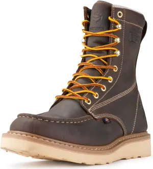 SUREWAY 8in Waterproof Wedge Moc Toe Work Boots for Men - Steel Toe,Premium Full-Grain Leather,Safety Work Boots/Shoes,Comfort Insole,Oil/Slip Resistant,Real Goodyear,Industrial Construction BN