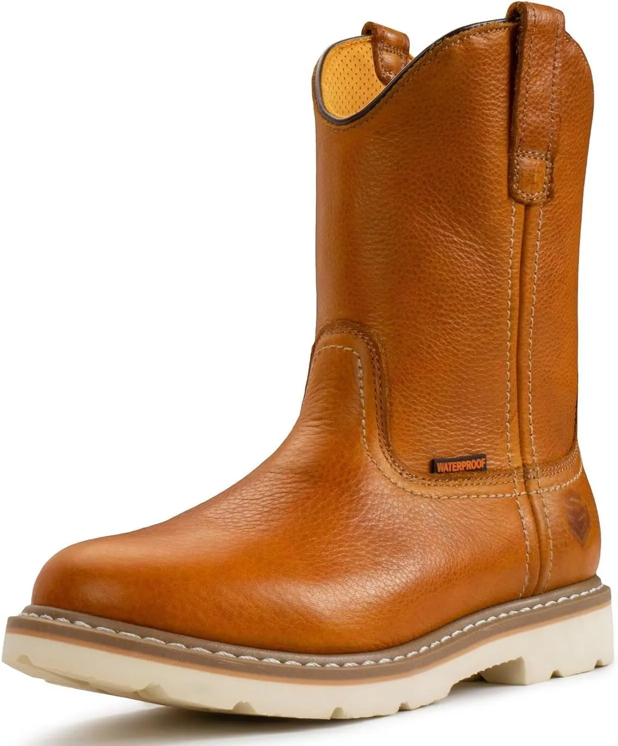 SUREWAY Mens 10 in Soft/Steel Toe Waterproof Wellington Boot,Heavy Duty Pull On Work Boots for Men,Full Grain Leather,Goodyear Welted,Superior Slip Resistant,Waterproof Soft Toe Light Brown,Size 13