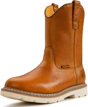 SUREWAY Mens 10 in Soft/Steel Toe Waterproof Wellington Boot,Heavy Duty Pull On Work Boots for Men,Full Grain Leather,Goodyear Welted,Superior Slip Resistant,Waterproof Soft Toe Light Brown,Size 13