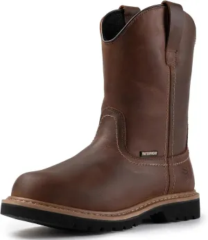SUREWAY Mens 10 in Soft/Steel Toe Waterproof Wellington Boot,Heavy Duty Pull On Work Boots for Men,Full Grain Leather,Goodyear Welted,Superior Slip Resistant,Waterproof Steel Toe Brown,Size 7