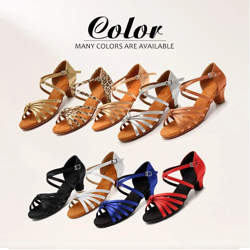 SWDZM Girls & Women's Satin Latin Dance Shoes Professional Ballroom Salsa Practice Performance Dancing Shoes Model XGG