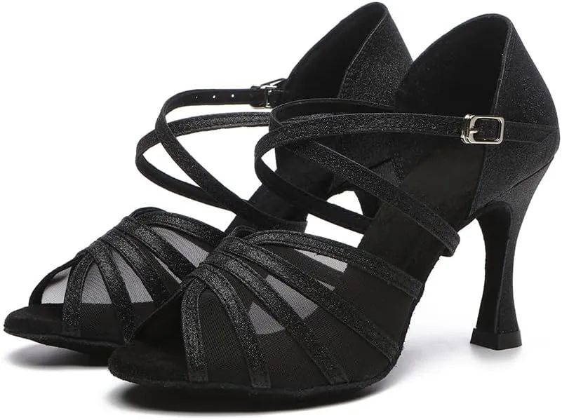 SWDZM Women's Ballroom Dance Shoes Latin Salsa Bachata Professional Performance Sparkly Dancing Shoes,Model YCL510