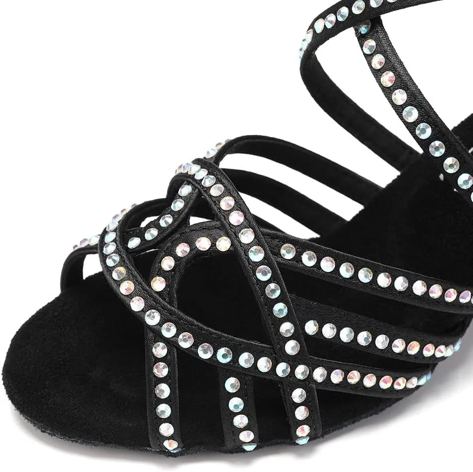 SWDZM Women's Latin Dance Shoes Rhinestone Ballroom Salsa Chacha Professional Performance Practice Dancing Shoes,Model YCL483