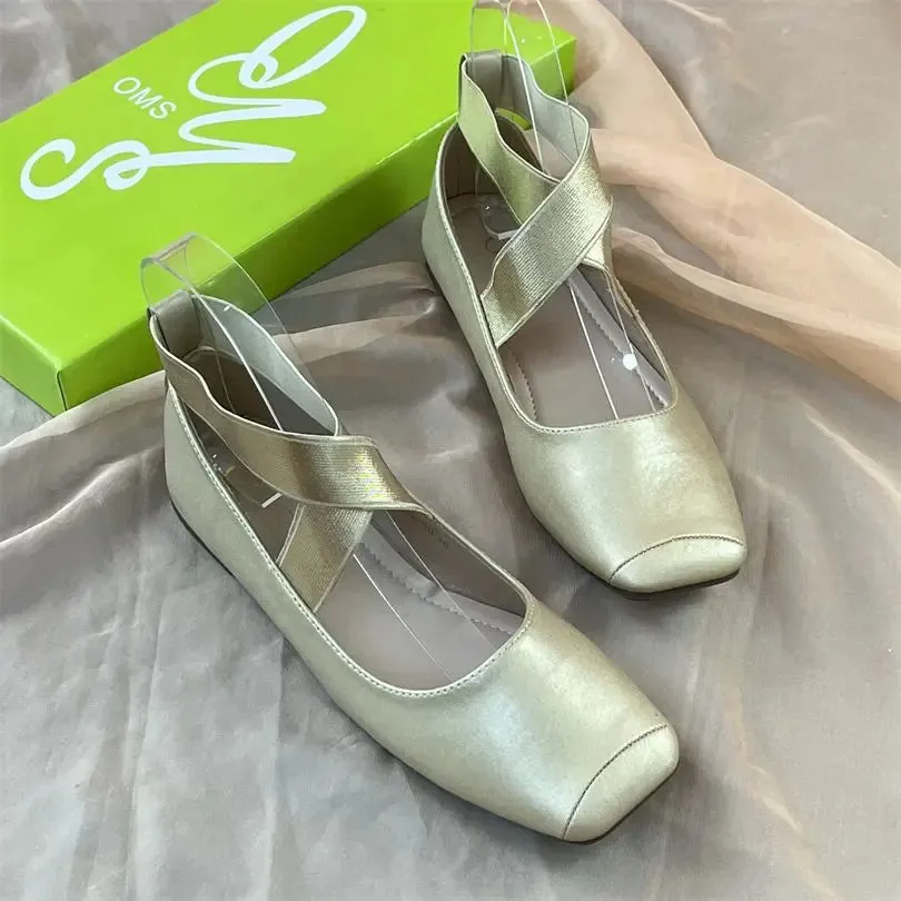TAVIMART  -  Cross Tie Ballet Flats Shoes Square Toe Elegant Woman Heeled Shoes Mary Jane PU Leather Shallow Casual Ladies Shoes on Offer New