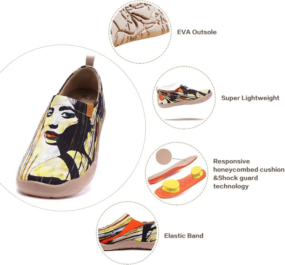 UIN Women's Slip On Sneakers Casual Loafers Knitted Art Painted Comfort Soft Walking Shoes