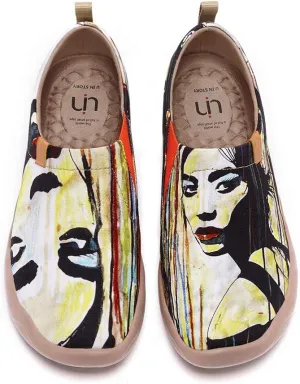 UIN Women's Slip On Sneakers Casual Loafers Knitted Art Painted Comfort Soft Walking Shoes