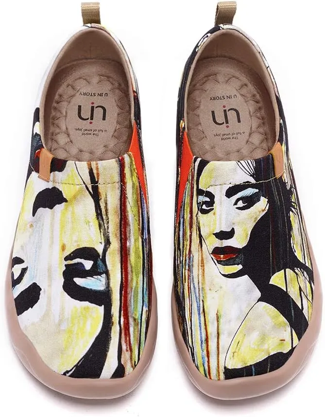 UIN Women's Slip On Sneakers Casual Loafers Knitted Art Painted Comfort Soft Walking Shoes