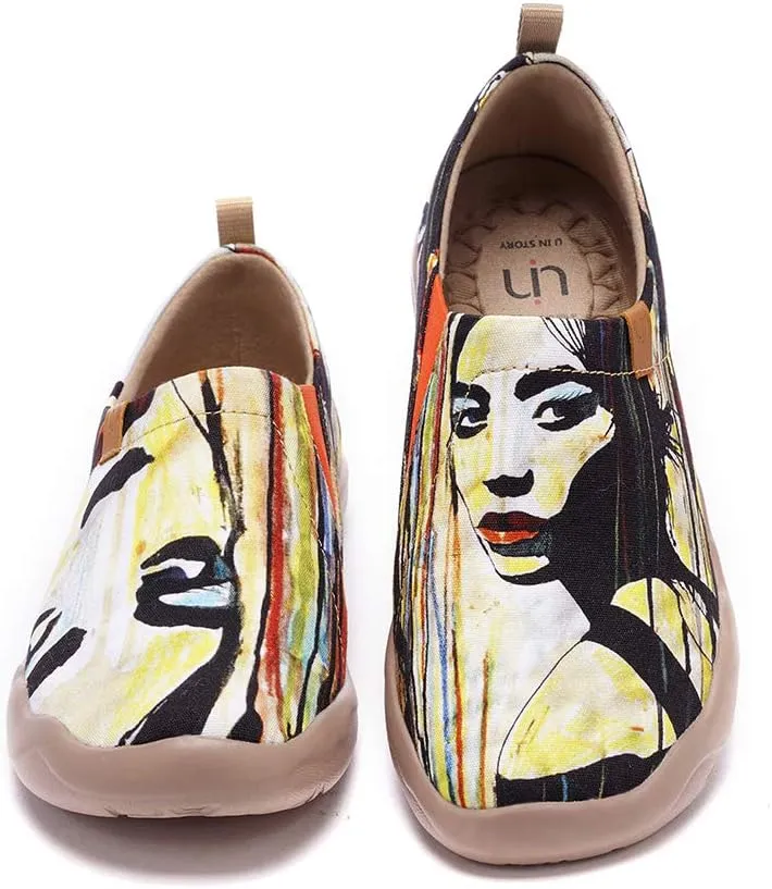 UIN Women's Slip On Sneakers Casual Loafers Knitted Art Painted Comfort Soft Walking Shoes