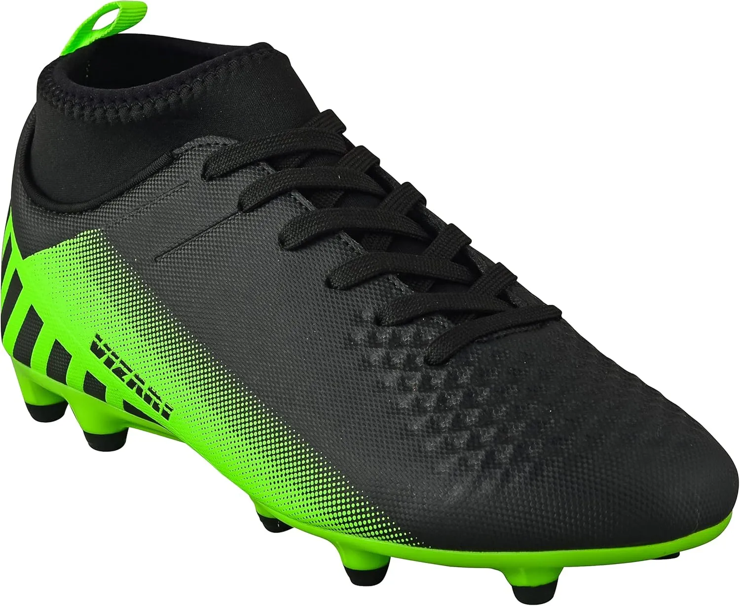 Vizari Santos FG Adult Soccer Cleats for Outdoor Play | Mid-Cut High Ankle Football Shoes for Mens | Molded TPU Outsole with Round Studs for Stability & Maximum Traction Black/Green