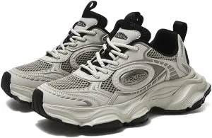 Women Retro Chunky Platform Sneakers Spring Mesh Lace-Up Thick Sole Comfortable Casual Dad Shoes Youth Fashion Daily Wear White Leather Walking Shoes