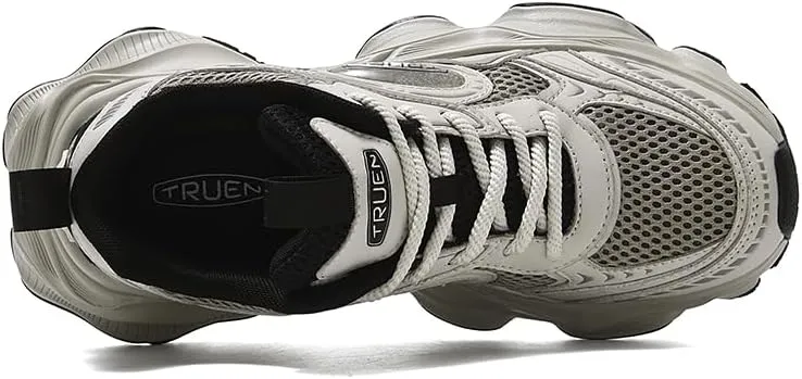 Women Retro Chunky Platform Sneakers Spring Mesh Lace-Up Thick Sole Comfortable Casual Dad Shoes Youth Fashion Daily Wear White Leather Walking Shoes