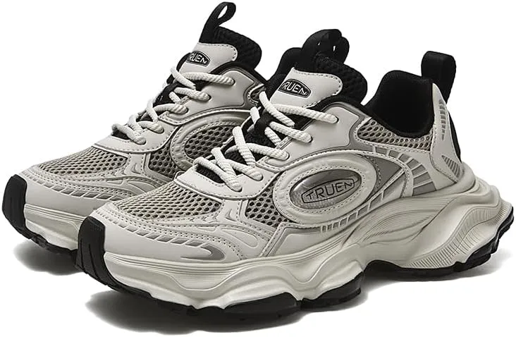 Women Retro Chunky Platform Sneakers Spring Mesh Lace-Up Thick Sole Comfortable Casual Dad Shoes Youth Fashion Daily Wear White Leather Walking Shoes