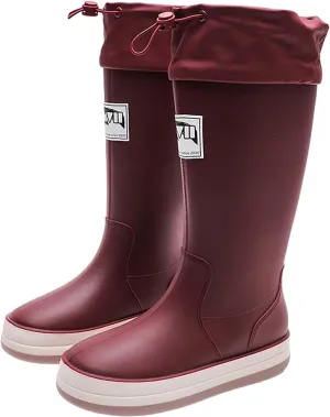 Womens Rain Boots Tall Waterproof Mens Grounded Footwear Lace Up Fall Booties 2024 Low Heel Slip On Barefoot Shoes Women's Ankle Rain Boots Rubber Fishing Deck