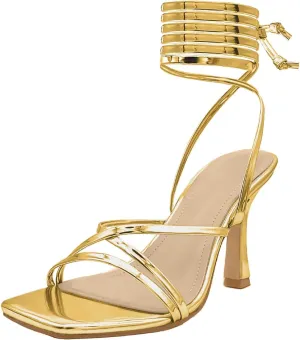 Womens Strappy Stiletto High Heeled Square Toe Sandals
