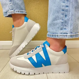 Wonders White/Off White/Blue Bungee Lace Slip-On Trainer A-2476