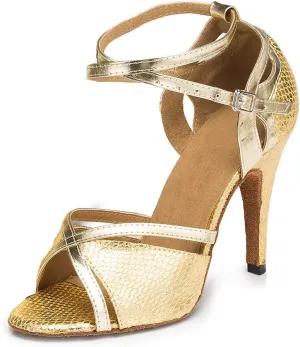 YKXLM Women Ballroom Dance Shoes Latin Salsa Performance Dance Shoes,035-8.5 Nail Heel,Yellow,8 US