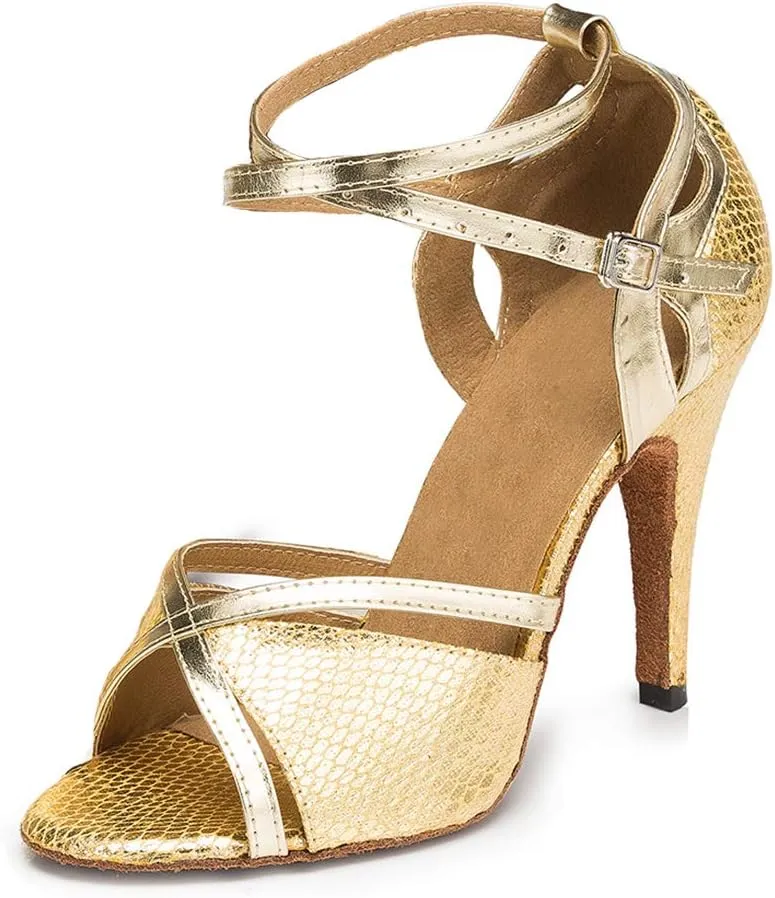 YKXLM Women Ballroom Dance Shoes Latin Salsa Performance Dance Shoes,035-8.5 Nail Heel,Yellow,8 US