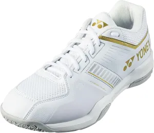 YONEX Men's Power Cushion Strider Flow Badminton Shoes - Lightweight Non-Marking Court Shoes with Superior Shock Absorption, White/Gold, 10.5