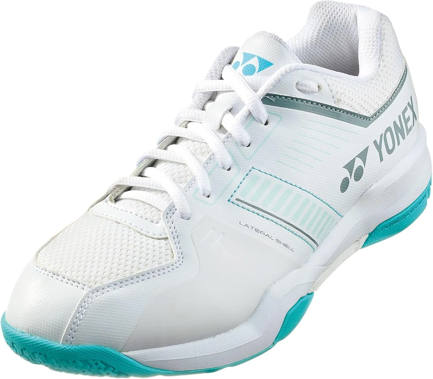 YONEX Men's Power Cushion Strider Flow Badminton Shoes - Lightweight Non-Marking Court Shoes with Superior Shock Absorption, White/Mint, 10