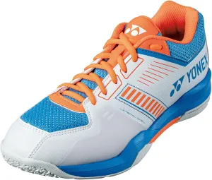 YONEX Men's Power Cushion Strider Flow Badminton Shoes - Lightweight Non-Marking Court Shoes with Superior Shock Absorption, White/SkyBlue, 10