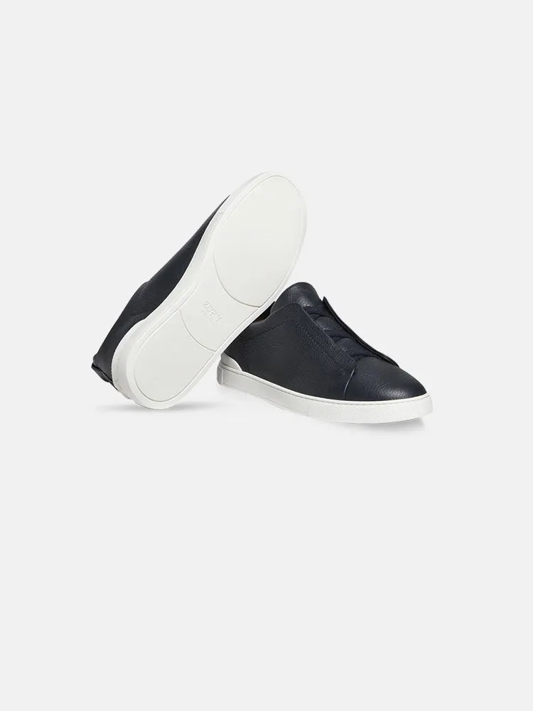 Zegna Navy Blue Deerskin Triple Stitch™ Sneakers