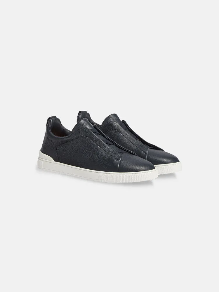Zegna Navy Blue Deerskin Triple Stitch™ Sneakers