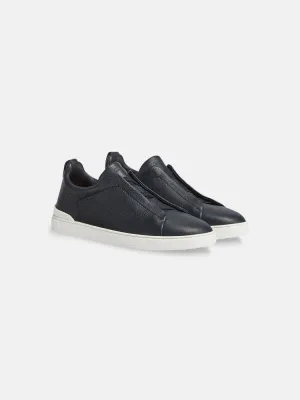 Zegna Navy Blue Deerskin Triple Stitch™ Sneakers