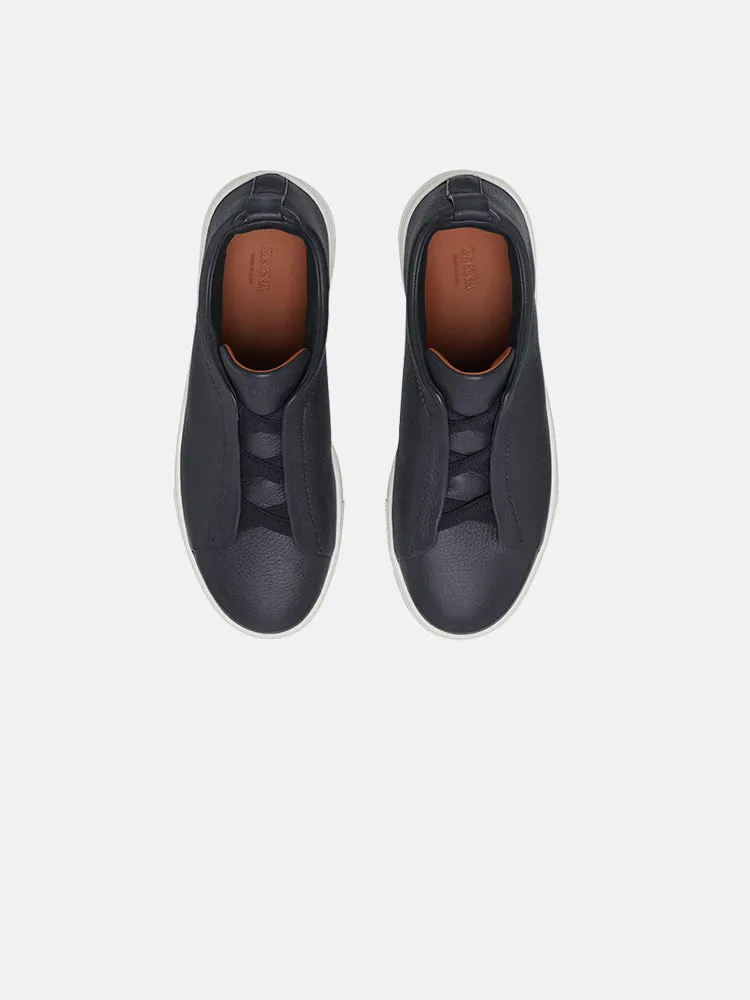 Zegna Navy Blue Deerskin Triple Stitch™ Sneakers